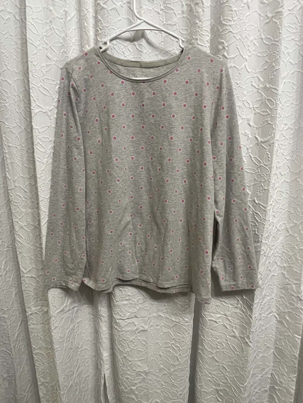 Talbots The Talbots Tee Size XLp Gray Pink Polka Dots Long Sleeve Shirt